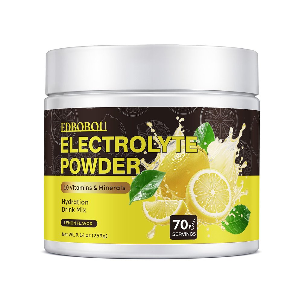 EDBOBOU Sugar Free Electrolyte Powder - Lemon Flavor 70 Servings Refreshing Hydration Mix with Potassium, Sodium & Magnesium Fast-Absorbing Hydration Supplement, Gluten-Free, Ideal for Athletes