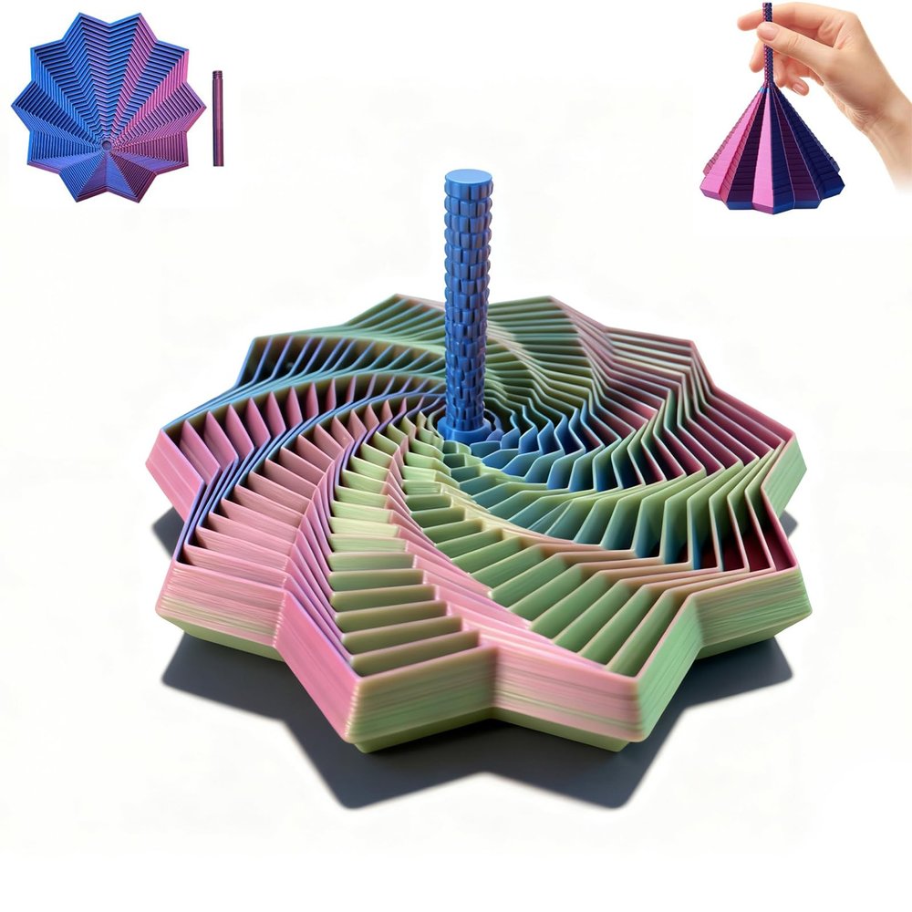 3D Printed Expanded Sensory Fidget Star, Fractal Fidget Hexagon with Handles, 2026 New Star Shaped Fidget Toys for Desktop Decompression Toy Stress Relief Whirling Spiral (Red Green Blue, 6.89in)
