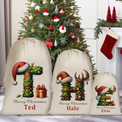 CafeTime Custom Christmas Santa Sack, Personalized Santa Sack with Initial & Name, Personalized Christmas Gift Bag, Monogrammed Drawstring Bag, Holiday Decor 19.5x31.5 inch