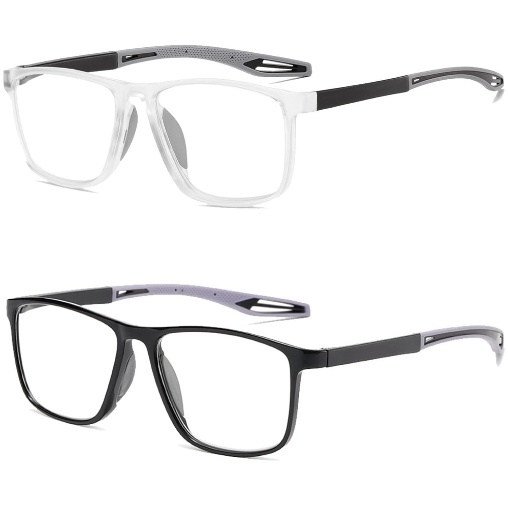 JOON-joon Reading Glasses Men 2 Pairs Sports Style Comfortable and Flexible Blue Light Blocking Readers for Men+1.5(Black&White)