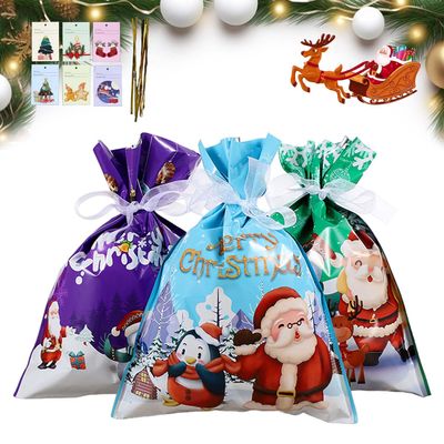 Asendeavor Santa's Candy Gift Bags, Christmas Cheer Drawstring Gift Bags, Reusable Xmas Wrapping Bags with Greeting Cards for Holiday Party Presents, Easy Holiday Gift (30PCS-A)