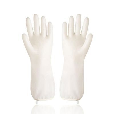 XUNPENG High elasticity Kitchen Gloves, Household Gloves for Kitchen Dishwashing Cleaning Laundry /4 Pairs (White/Hook,Pasting velvet,2 pairs)