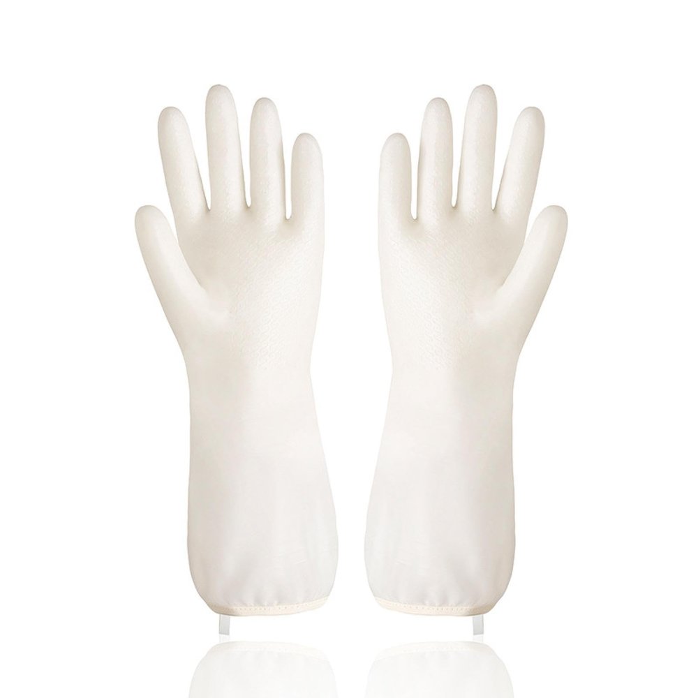 XUNPENG High elasticity Kitchen Gloves, Household Gloves for Kitchen Dishwashing Cleaning Laundry /4 Pairs (White/Hook,Pasting velvet,2 pairs)