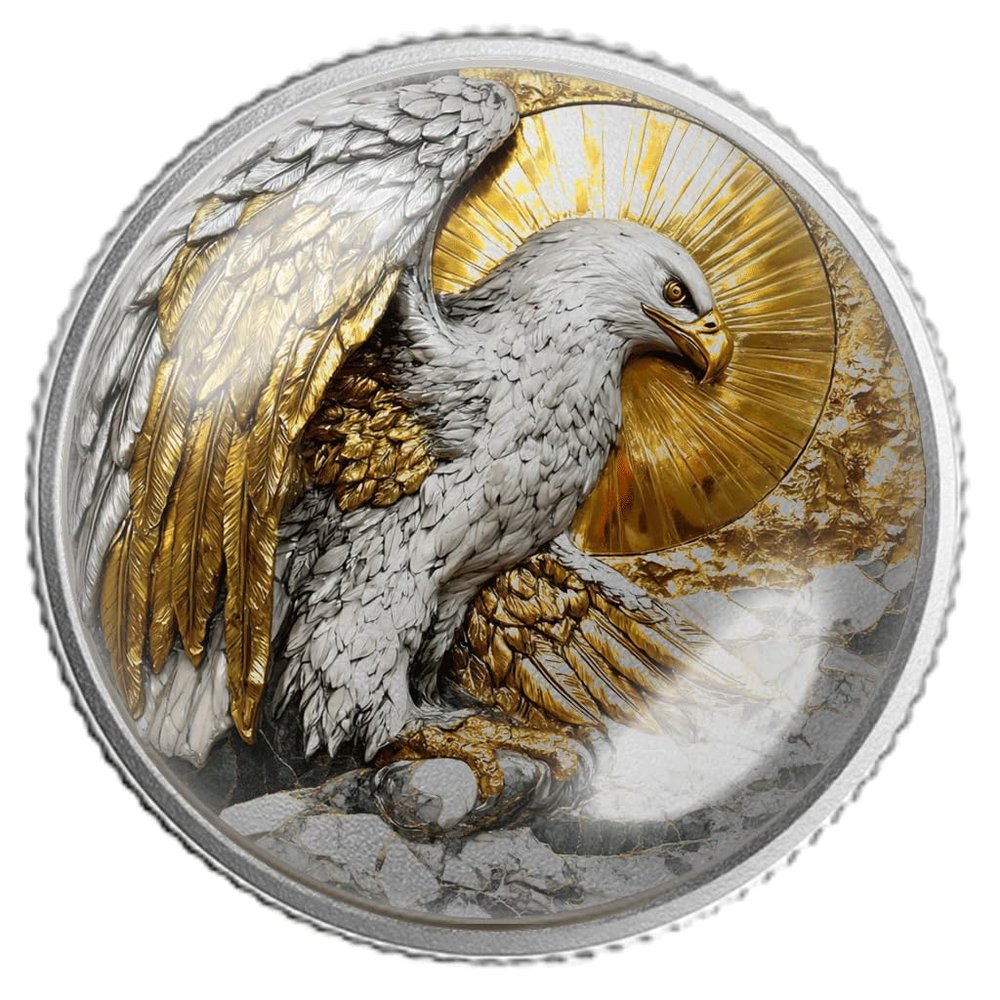 High Power Sobriety Eagle Coin Symbol of Freedom, Power & Vision Artistic Collectible with Sunburst Design, Inspirational Wildlife Masterpiece for Collectors (Silver Color)