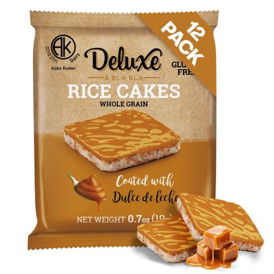 Deluxe & Bla Bla Rice Cakes 12 Pack Whole Grain, Gluten-Free, Kosher, Low-Calorie Snack Coated with dulce de leche Healthy & Crunchy Treat Individually Wrapped, (19g Each)