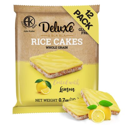 Deluxe & Bla Bla Rice Cakes 12 Pack Whole Grain, Gluten-Free, Kosher, Low-Calorie Snack - Coated with Lemon - Healthy & Crunchy Treat - Individually Wrapped, (19g Each)