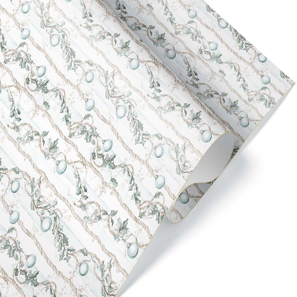 Leafy Garland Christmas Wrapping Paper, Coastal Ocean Xmas Gift Wrap, Beach Holiday Theme