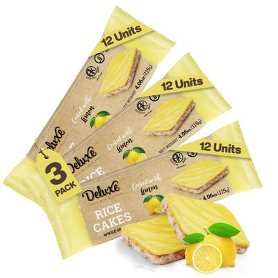 Deluxe & Bla Bla Thin and Crispy Lemon Coated Rice Cakes, Kosher Certified Dairy, Gluten Free, Nuts Free Snack Pack Of 3 (Pack of 3, Lemon Coated)