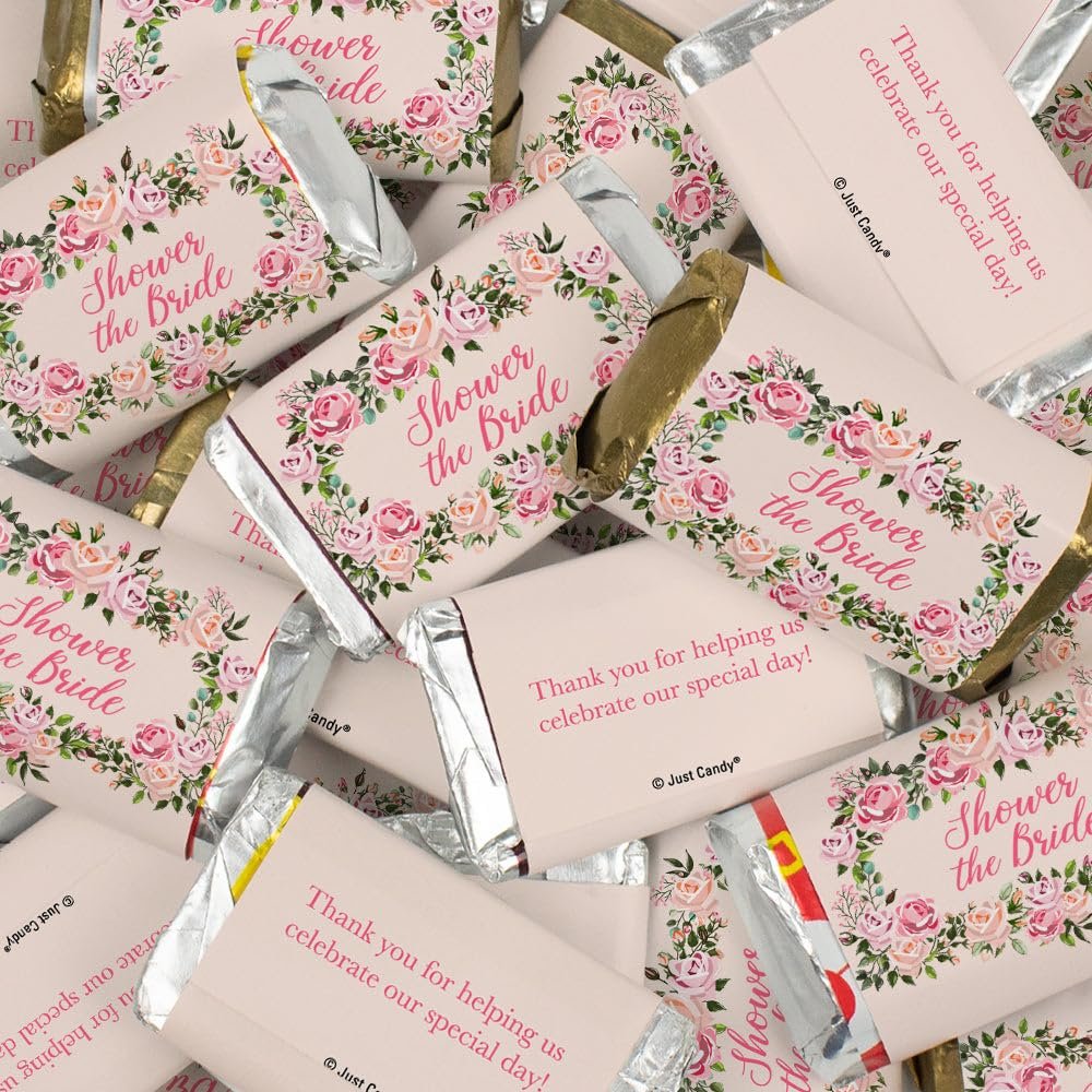 102 ct Bridal Shower Pink Floral Wrapped Assorted Chocolate Miniature Bars For Party Favors, Treat Bags, Candy Buffets & More (1.88lb Bag) - Shower The Bride