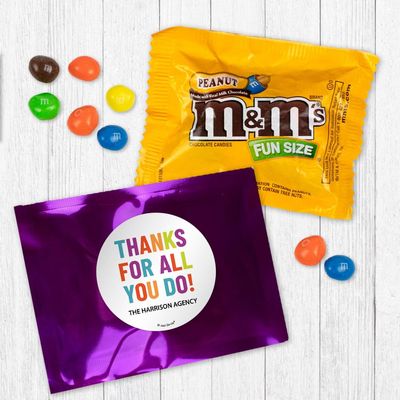 24 Pack Thanks For All You Do Personalized Candy Favor Bags Filled With Chocolate Coated Peanut Minis For Corporate Favors, Event Giveaways, Thank You Gifts & More - Purple
