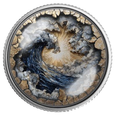 Creation Wave Coin The Power of Light & Water in Motion Collectible Art Token, Ocean Energy & Divine Harmony Inspired by Nature and Faith (Silver Color)