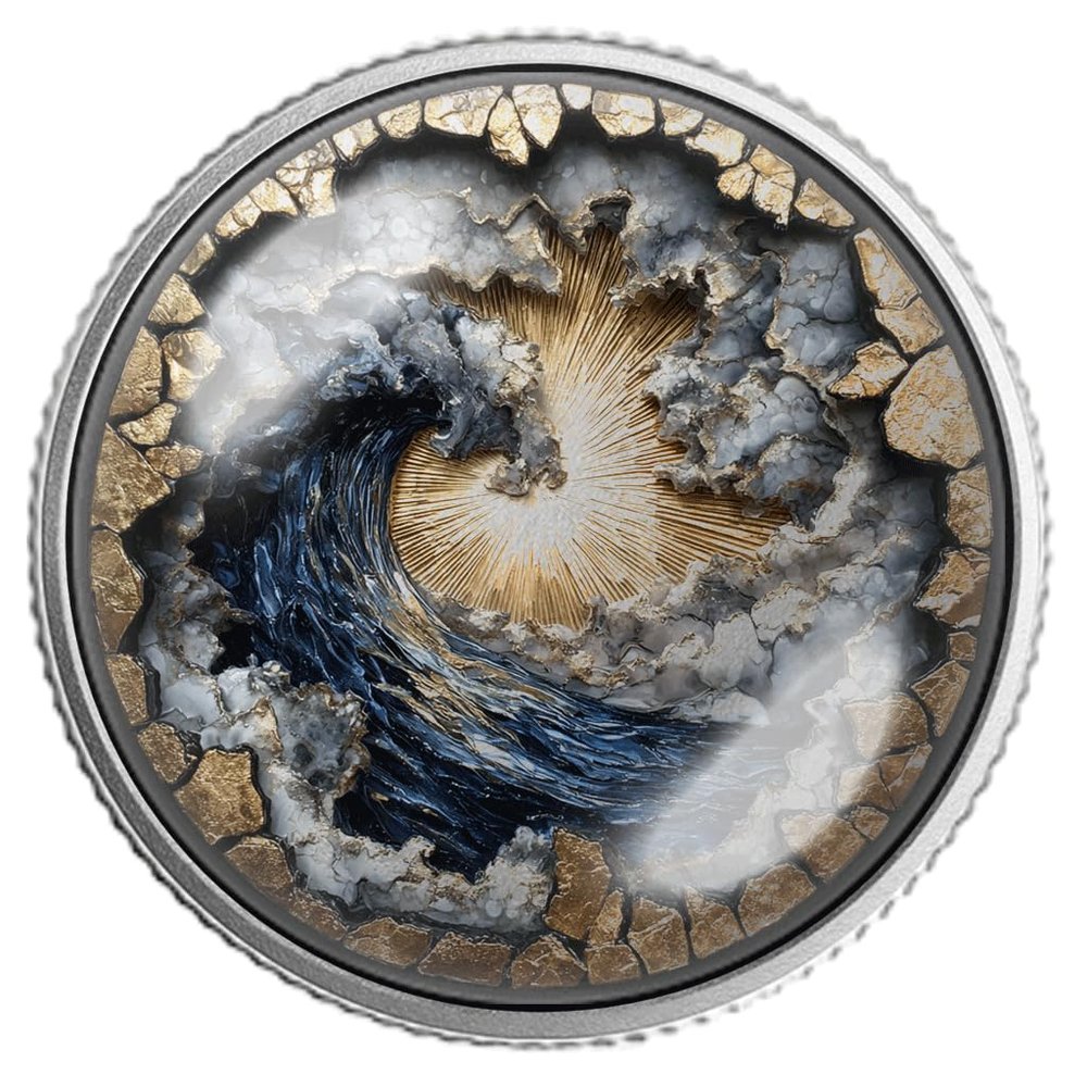 Creation Wave Coin The Power of Light & Water in Motion Collectible Art Token, Ocean Energy & Divine Harmony Inspired by Nature and Faith (Silver Color)