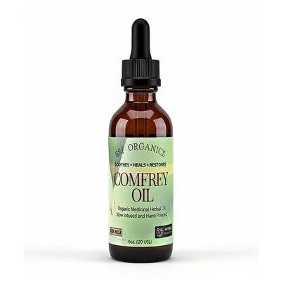 SSF Organics- Healing Oils | Plant Based Relief and Recovery | Natural Treatment for Physical Therapy, Sore Muscles, Aching Joints, Skin Conditions. (Comfrey Oil, 4 Fl Oz (Pack of 1))