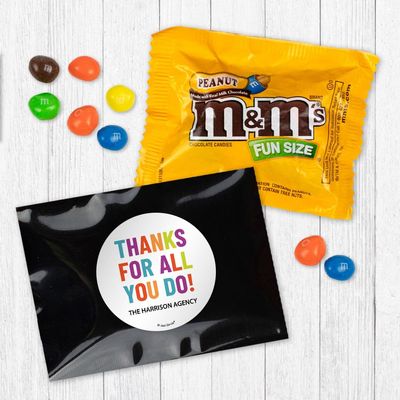 24 Pack Thanks For All You Do Personalized Candy Favor Bags Filled With Chocolate Coated Peanut Minis For Corporate Favors, Event Giveaways, Thank You Gifts & More - Black