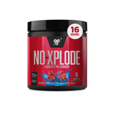BSN N.O.-XPLODE Pre Workout Powder, Energy Supplement for Men and Women with Creatine and Beta-Alanine, Blue Raz, 16 Servings, 0.65 Pound