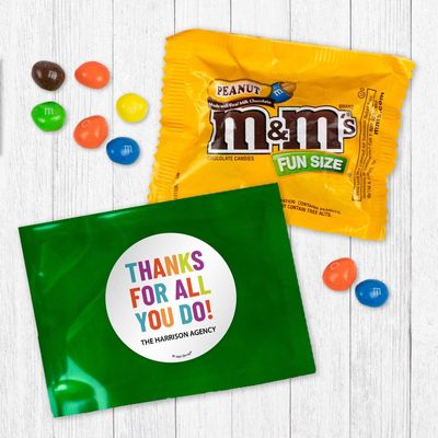 24 Pack Thanks For All You Do Personalized Candy Favor Bags Filled With Chocolate Coated Peanut Minis For Corporate Favors, Event Giveaways, Thank You Gifts & More - Green