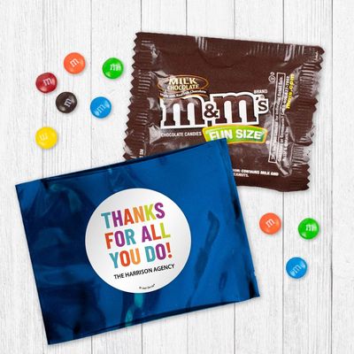 12 Pack Thanks For All You Do Personalized Candy Favor Bags Filled With Chocolate Coated Minis For Corporate Favors, Event Giveaways, Thank You Gifts & More - Blue