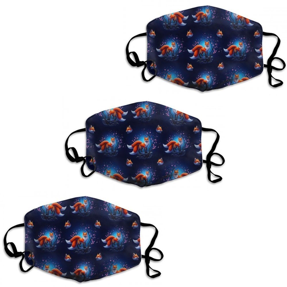 JZDACH Cloth Face Mask Balaclavas with Adjustable Ear Straps 3 Pack, Anime Fox Dustproof Mouth Scarf Reusable Washable Mask for Outdoor Indoor Use