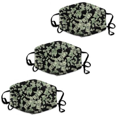 JZDACH Reusable Cloth Face Mask Mouth Scarf 3 Pack for Adults, Dustproof Adjustable Ear Loops Breathable Comfortable Fabric Mask Balaclavas Money American Bill Dollars