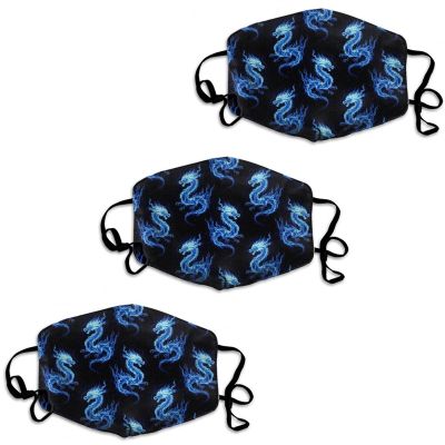 JZDACH Fashion Reusable Washable Cloth Mask Balaclavas 3 Pack Blue Fire Dragon, Dustproof Adjustable Ear Loops Comfortable Face Cover Mouth Scarf for Work Office