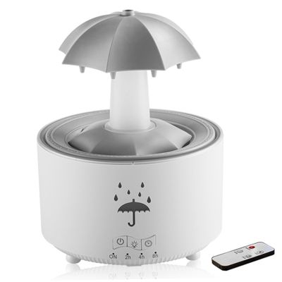 7-Color Raindrop Humidifier and Essential Oil Diffuser with Remote, 300ml Quiet Rain Sound Machine for Bedroom and Office, White