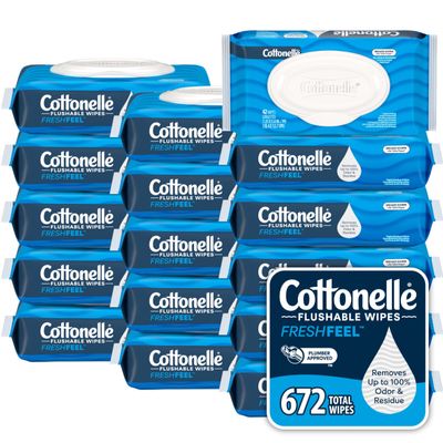 Cottonelle Fresh Feel Flushable Wet Wipes, Adult Wet Wipes, 16 Flip-Top Packs, 42 Wipes Per Pack (672 Total Wipes), Packaging May Vary