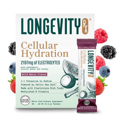 Longevity Rx Cellular Hydration Electrolyte Powder Pink Celtic Cave Salt from Spain, 410mg Choline, 1:1 Sodium-Potassium Ratio, Superfood Hydration Blend for Energy, Focus & Performance, 30 Servings