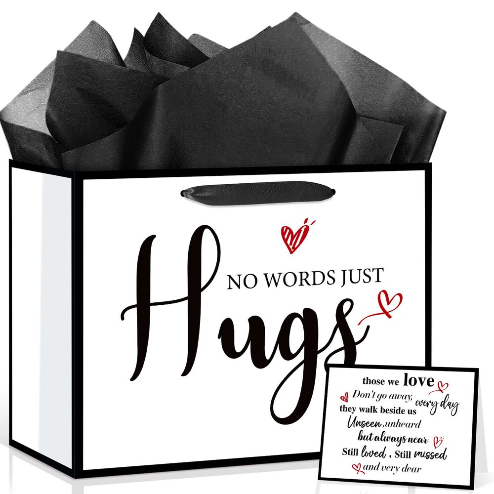 Sympathy Gift Bag for Loss of Loved One Sympathy Gifts Bag with Wrapping Paper and Card Large No Words Just Hugs Condolence Memorial Wrapping Paper Bag for Funeral Loss of Dog Pet Mom Dad Husband