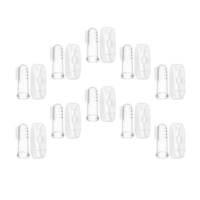 JEWEDECO 10 Sets Finger Toothbrushes Food Grade Silicone Soft Bristle Oral Massager with Transparent Storage Cases for Newborns Teething Relief and Training