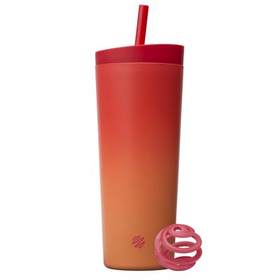 BlenderBottle 2-in-1 Insulated Stainless Steel Shaker Tumbler, Swig Leakproof Lid, Straw, BlenderBall, BPA Free, For Protein Shakes, Smoothies, And Pre Workout, 24 oz, Red/Orange (Heatwave)