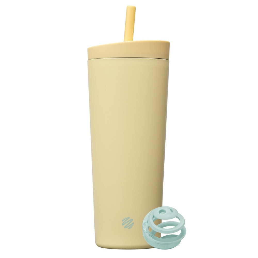 BlenderBottle 2-in-1 Insulated Stainless Steel Shaker Tumbler, Swig Leakproof Lid, Straw, BlenderBall, BPA Free, For Protein Shakes, Smoothies, And Pre Workout, 24 oz, Yellow (Mellow)