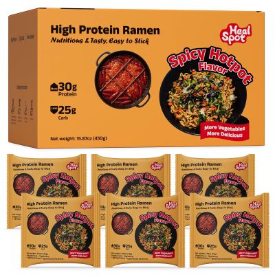 HealSpot High Protein Instant Ramen, 31g Plant Based Protein, Low Fat, Low Carb, Non GMO, Keto Friendly, Plant Based Dry Mixed Ramen, 6 Packs of Hot Pot Flavor