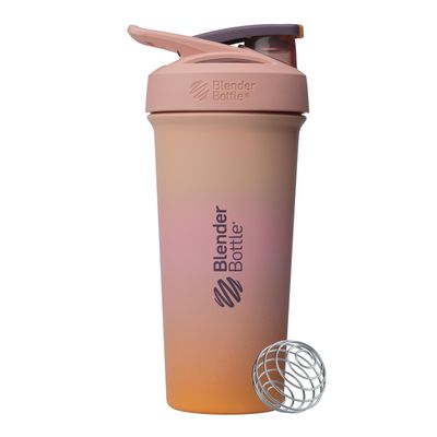 BlenderBottle Sport Sleek Shaker Cup Insulated Stainless Steel Water Bottle with Wire Whisk, 25-Ounce, Sunrise (Pink/Orange)