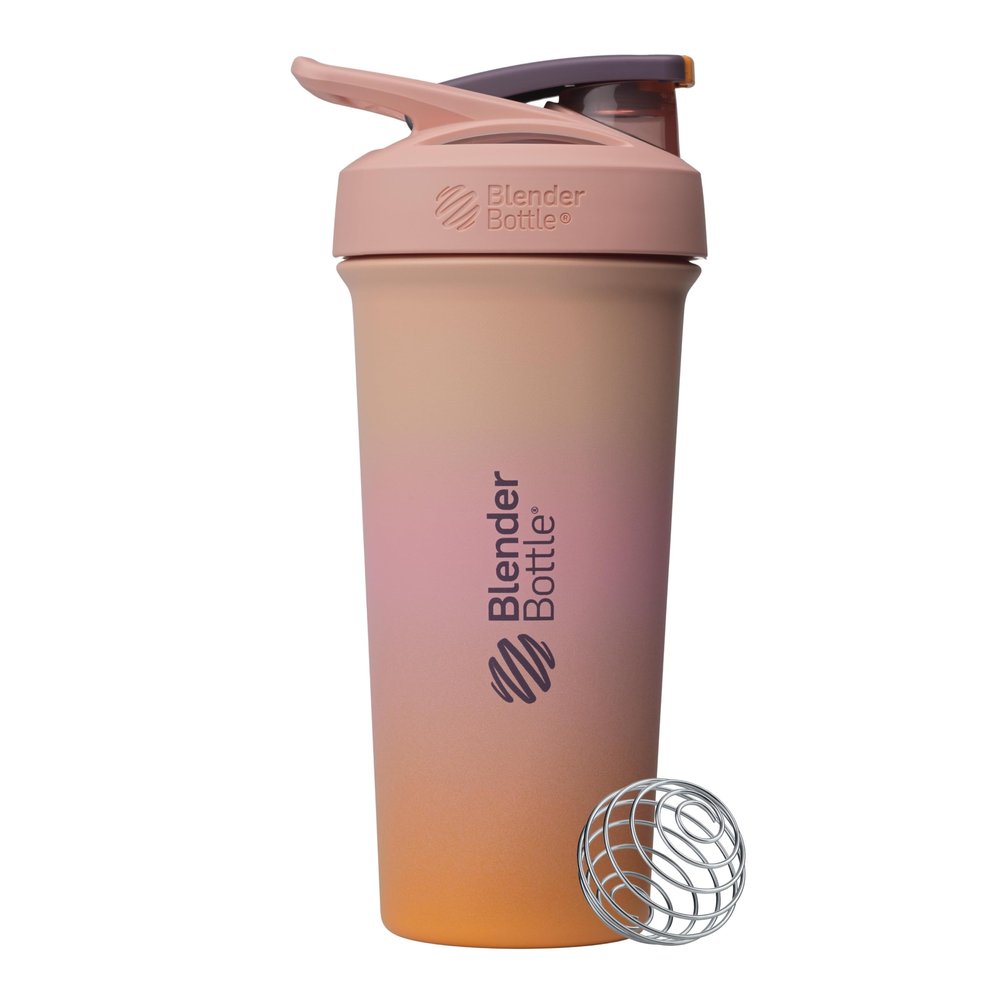 BlenderBottle Sport Sleek Shaker Cup Insulated Stainless Steel Water Bottle with Wire Whisk, 25-Ounce, Sunrise (Pink/Orange)