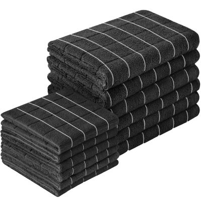 12-Piece Microfiber Kitchen Towels & Dishcloths Set - 26"x18" & 12"x12", Bulk Lint-Free for Drying Dishes(Black)