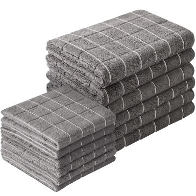 12-Piece Microfiber Kitchen Towels & Dishcloths Set - 26"x18" & 12"x12", Bulk Lint-Free for Drying Dishes(Gray)