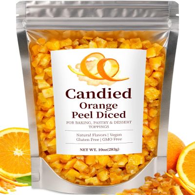 10oz Candied Orange Peel Cubes - Orange Peel Diced Treat for Baking, Desserts, Garnish & Snacks, Bright Flavorful Candied Fruit with Natural Ingredients for Holiday Gifts & Recipes