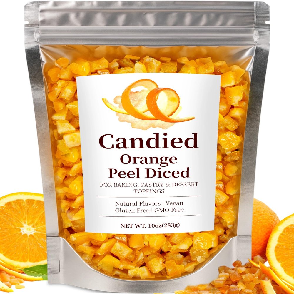 10oz Candied Orange Peel Cubes - Orange Peel Diced Treat for Baking, Desserts, Garnish & Snacks, Bright Flavorful Candied Fruit with Natural Ingredients for Holiday Gifts & Recipes