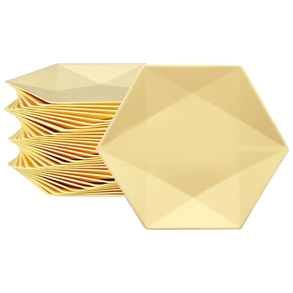 Disposable Paper Plates, 8 Inch Yellow Disposable Trays for Food, Compostable & Biodegradable Event Plates, Unbleached, Soak-Proof, Cut Resistant,30 Pack Bagasse Food Trays for Wedding, Christmas