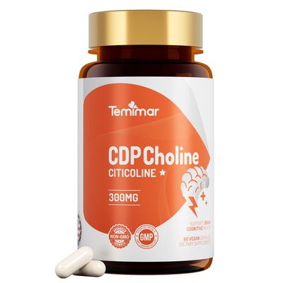 Temimar Citicoline (CDP Choline) 300mg, Choline Supplements for Brain Health & Cognitive Function Support, Made in USA, 60 Vegan Capsules