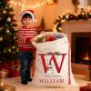 Duckbe Personalized Santa Bags with Initial & Name Custom Canvas Drawstring Santa Sacks for Family Christmas Party Gifts Sack for Men Women Children Small Medium Large Gifts Bag view 3
