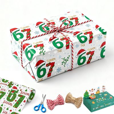 WINSD 6 7 Christmas Wrapping Paper Xmas 67 meme 6-7 Wrap Paper Funny Six Seven Wrapping Paper Holiday Gift Wrap Paper Roll Birthday Santa Festive Present Wrapping Rolls (D)