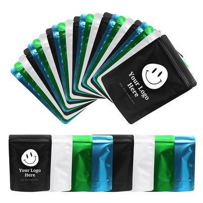 100 Custom Printed 1 Color Logo 28g 6 * 8" Heat Sealable Stand Up Food Safe Mylar Bags Resealable Zipper Pouch Smell-proof Foil Bag for Candies (Black,1 Color Logo Printed, Single Side Print)
