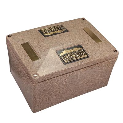 Champion XL Sandstone Urn Vault - Mountain Forest, Extra Large Urn Vault for Ground Burial, Holds Variety of Cremation Urn Sizes for Human Ashes, Durable and Secure for Cemetery Burial