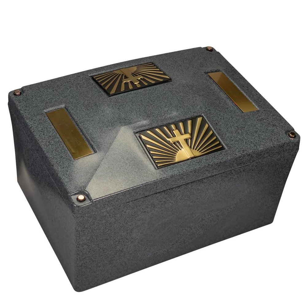 Champion XL Graystone Urn Vault - Cross & Ray, Extra Large Urn Vault for Ground Burial, Holds Variety of Cremation Urn Sizes for Human Ashes, Durable and Secure for Cemetery Burial