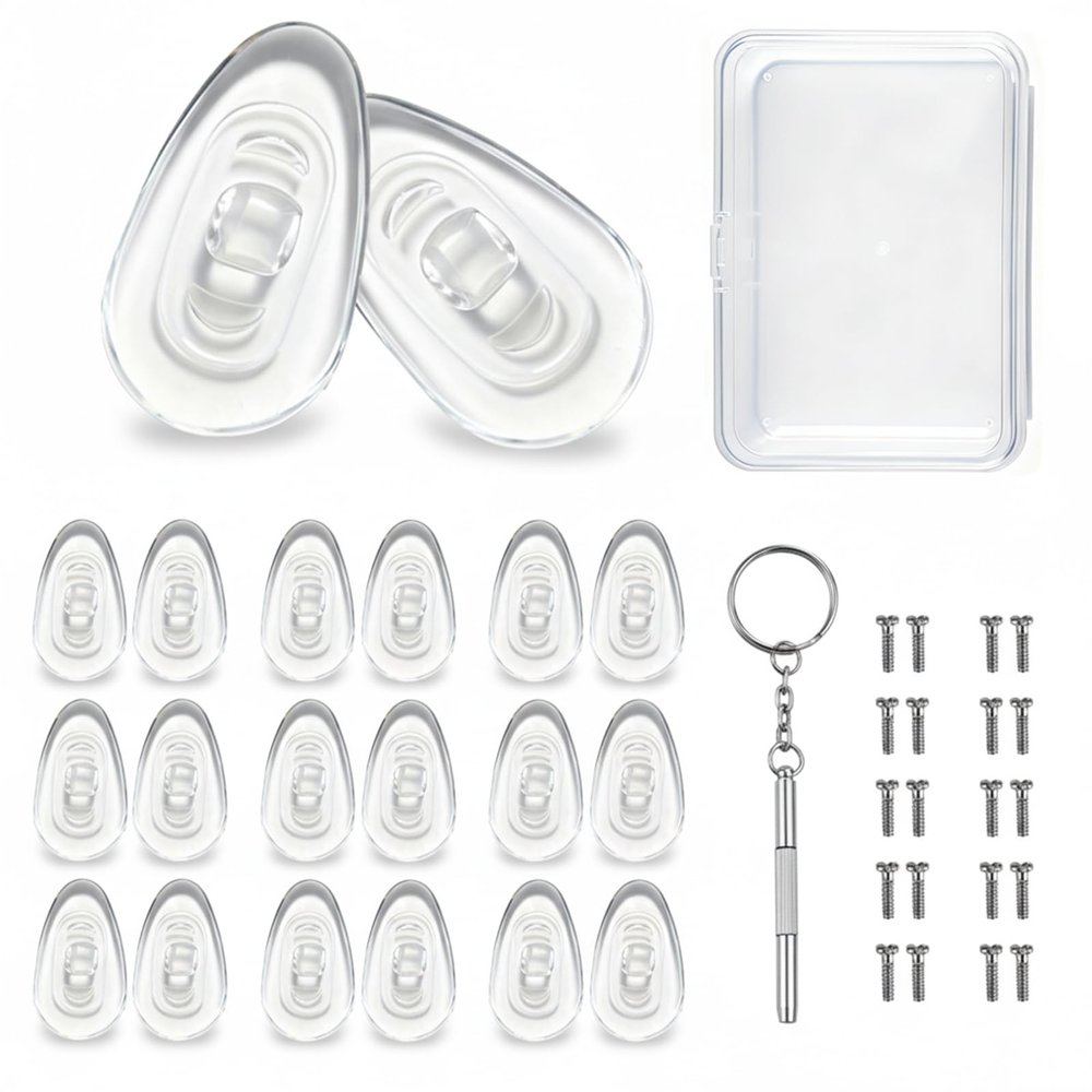 10-Pairs Glasses Nose Pad,Screw-in Soft Silicone Air Chamber Eyeglass Nose Pads,Eyeglasses Repair Kit with Screws & Screwdriver,Anti-Slip & Easy Install,for Most Glasses & Sunglasses (10 Pairs 15mm)