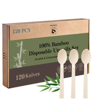 100% Bamboo Disposable Spoons | Compostable Biodegradable Eco-Friendly Utensils for Soup, Dessert & Daily Use for Party & Camping (120 Spoons)