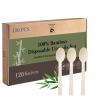 100% Bamboo Disposable Spoons | Compostable Biodegradable Eco-Friendly Utensils for Soup, Dessert & Daily Use for Party & Camping (120 Spoons) view 1
