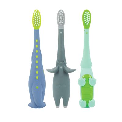 Dr. Talbots Toddler Training Toothbrush 3-Pack, Soft Bristles Gentle on Teeth & Gums, Easy-Grip Handle for Little Hands, Fun Animal Designs Encourage Good Oral Hygiene Habits, Alligator/Dino/Elephant