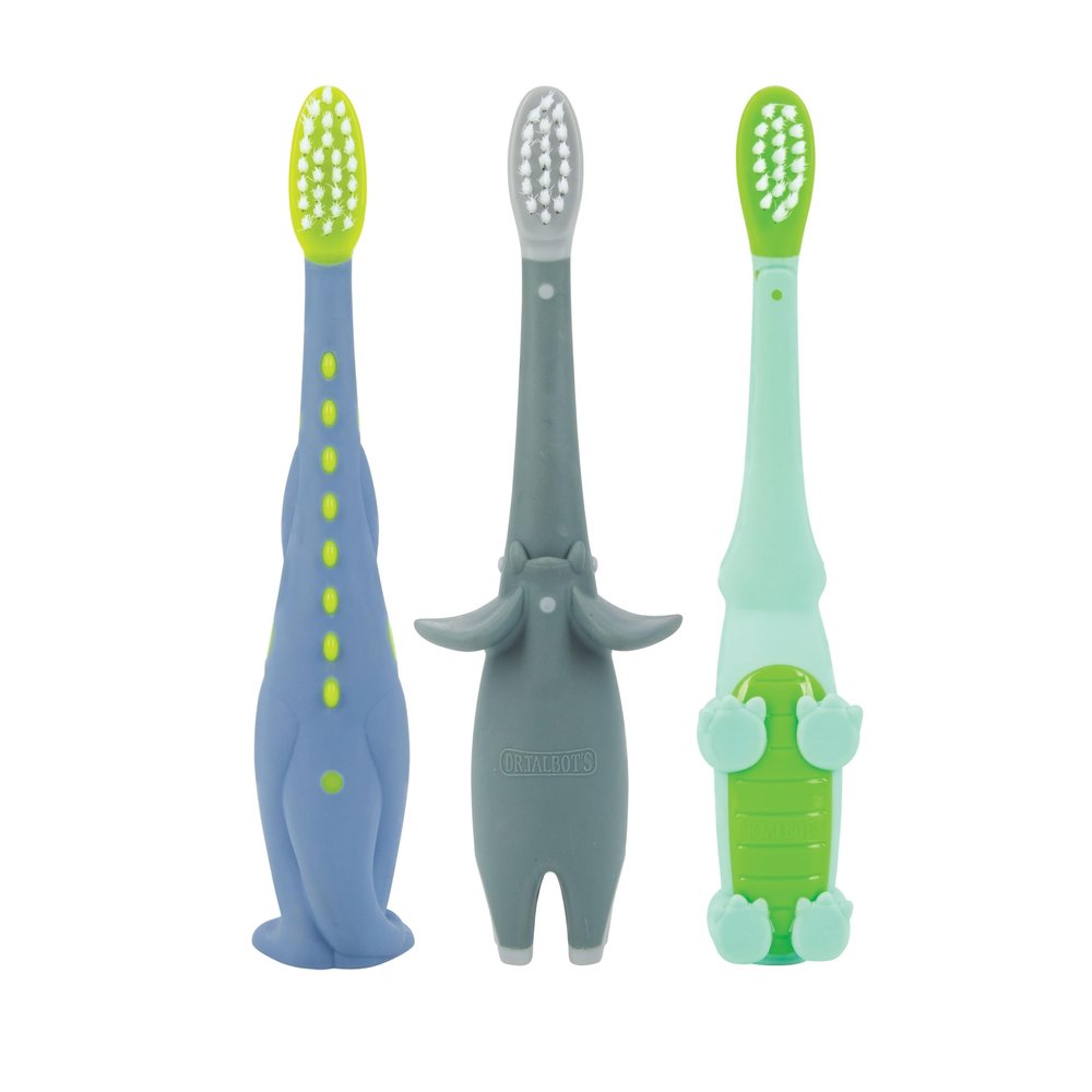 Dr. Talbots Toddler Training Toothbrush 3-Pack, Soft Bristles Gentle on Teeth & Gums, Easy-Grip Handle for Little Hands, Fun Animal Designs Encourage Good Oral Hygiene Habits, Alligator/Dino/Elephant